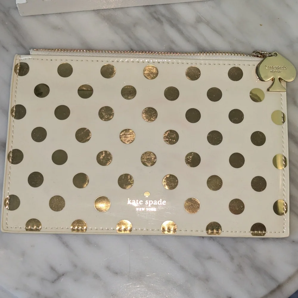 Kate Spade Gold/Cream Polka Dot Pencil Clutch